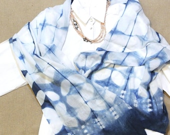 Ombre shoulder cover, Shibori indigo dyed scarf, Light blue cotton stole, Natural indigo wrap, Indigo dyed cotton scarf , Pastel scarf