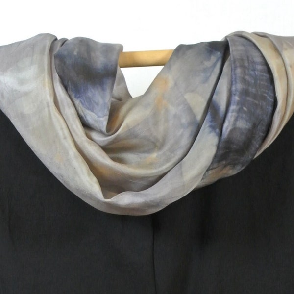 Monochrome eco dye silk scarf, Oversize grey silk scarf, Silk evening scarves, Extra long eco print silk scarf ,Gray blue silk scarf