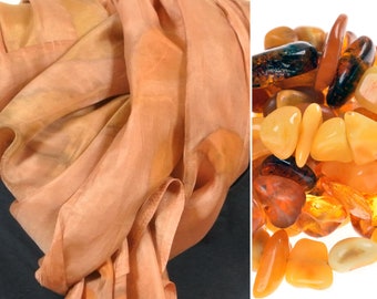 Botanical Printed Silk Scarf, Unique scarf for women, Eco dyed scarves, Autumn color silk scarf, Ecoprint stole