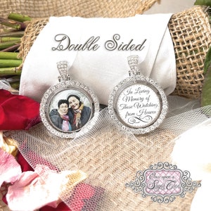 Memorial Wedding Bouquet Charm-In Loving Memory of Those Watching From Heaven-Bridal Photo Charm-Double Sided-Custom Photo-Attach to Bouquet