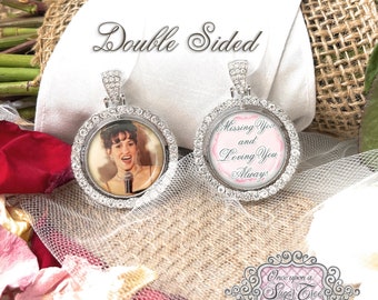 Custom Wedding Memorial Photo Bouquet Charm-Double Sided-Missing You and Loving You Always-Bridal Gift-Loss of Loved One Remembrance gift