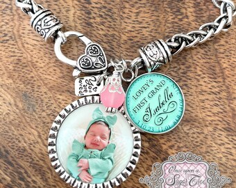 New Grandma Gift-Personalized Name and Birth Stats-Photo Bracelet-Mother's Day Gift for First Time Grandma-New Mom-Photo Jewelry for Her