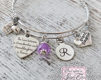 Granddaughter Gift, The love between a Grandmother and Granddaughter is forever-Granddaughter Jewelry, Gift, Personalized Bangle Bracelet