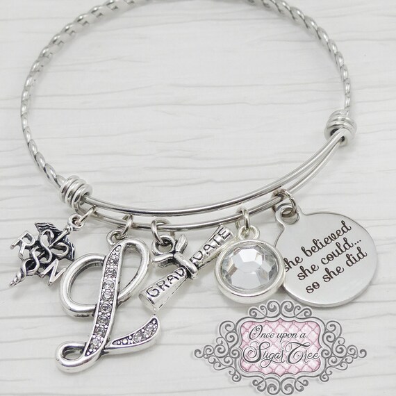 RN Graduation Gift, RN Graduate, She Believed she could so she did, Rn jewelry gifts, Bangle Bracelet-Jewelry,College Grad Gift,Nurse Gift
