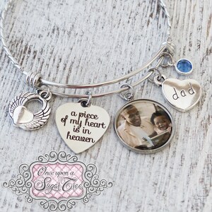 Memorial Bracelet, Custom Photo Remembrance Gifts, Grief and Mourning Gifts, Dad Memorial,A piece of my heart is in heaven, Angel Wing, Pic