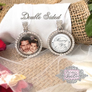 Memorial Wedding Bouquet Charm-Missing You As I Walk Down the Aisle-Bridal Photo Charm-Double Sided-Custom Photo-Attach to Bouquet