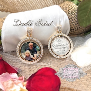 Photo Bridal Bouquet Charm-Grandpa Wedding Remembrance-Memorial Photo Charm-Double Side-Loss of Grandpa Gift-Attach to Bridal Bouquet-Bridal