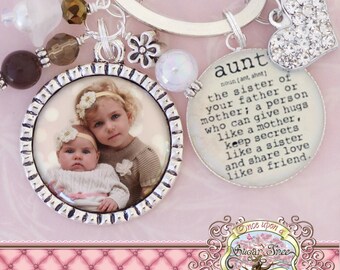 Aunt Gift from Niece or Nephew-Photo Key Chain (or Necklace), Aunt Christmas Gifts-Photograph-Custom-Mother's Day-First time aunt, Grandma
