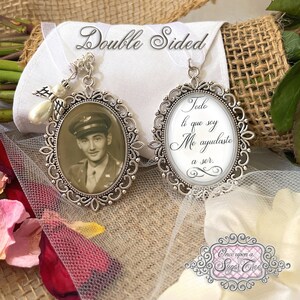 Photo Memorial Bouquet Charm with Spanish Saying-Wedding Memory Bouquet Charm-Loss of Loved One-Attach to Bouquet-Double Sided-Remembrance