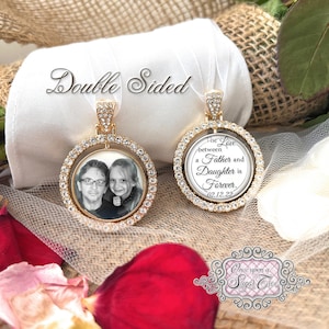 Photo Memorial Wedding Bouquet Charm for Bride-The Love between a Father and Daughter is Forever-Double Side-Custom Photo-Attach to Bouquet