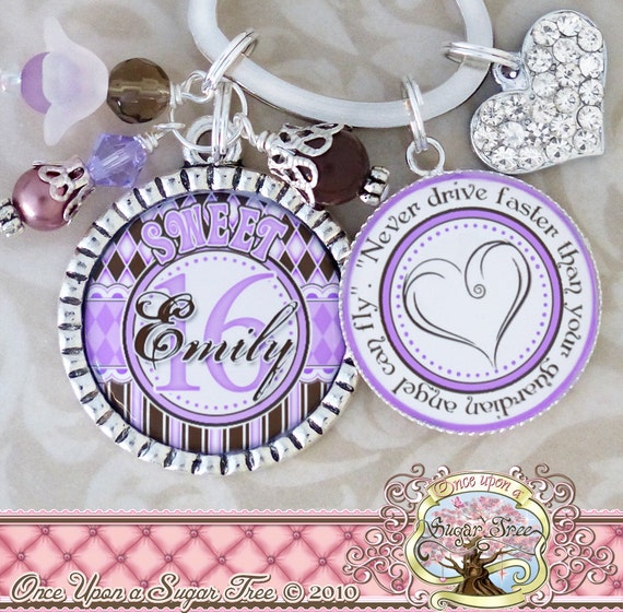 SWEET 16 Gift, Personalized Name Key Chain (or Necklace), Quote