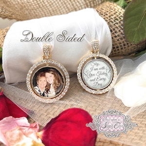 Bridal Photo Bouquet Charm-Wedding Memorial Photo Charm with Custom Saying-Double Sided-Wedding Remembrance Gift-Attach to Bridal Bouquet