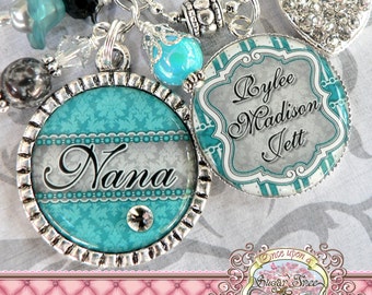 Nana Gift from Grandkids-Personalized Necklace with Children's Names-Mother's Day Gift-Grandma Gift for Christmas-Mimi-Teal-Nana Jewelry