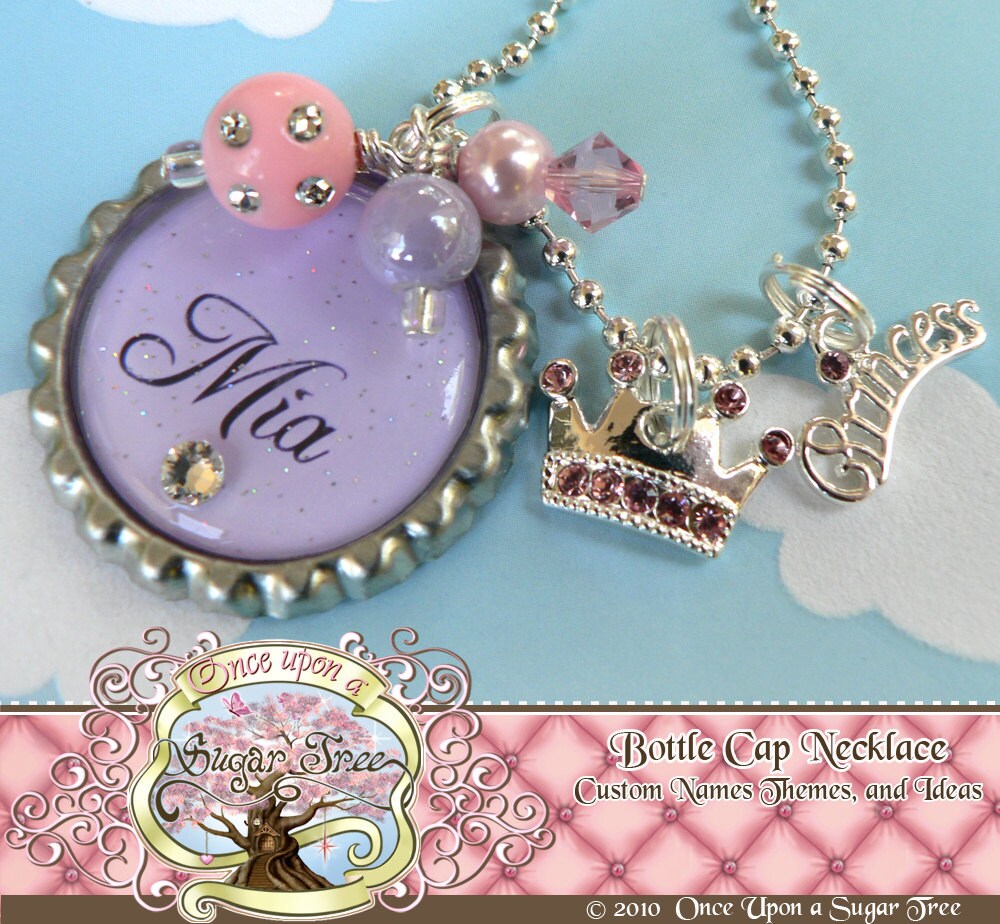 Purple Personalized Name Princess Bottlecap Pendant Necklace Etsy
