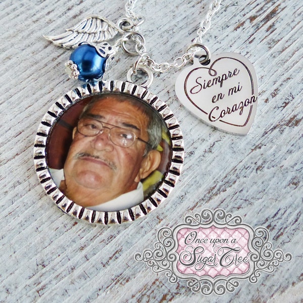 Spanish Memorial Necklace-Photo-Siempre en mi Corazon Bereavement Gift-In Memory Photo Jewelry-Remembrance Gifts- Bereavement Gifts, Loss