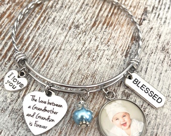 Grandma Gift from Grandson-Photo Bracelet-The Love Between a Grandmother and Grandson is Forever-Gifts for Grandma-from Granddaughter-Love