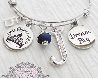Quinceanera GIFT, 15th Birthday Gift, Dream Big Bracelet, Personalized Jewelry- Mis Quince Anos, Jewelry- Crown, Number 15, Quince Gifts