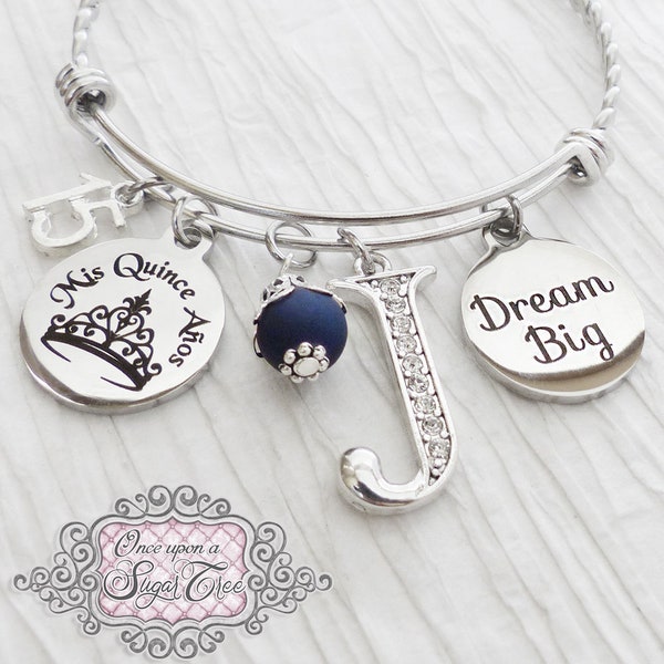 Quinceanera GIFT, 15th Birthday Gift, Dream Big Bracelet, Personalized Jewelry- Mis Quince Anos, Jewelry- Crown, Number 15, Quince Gifts