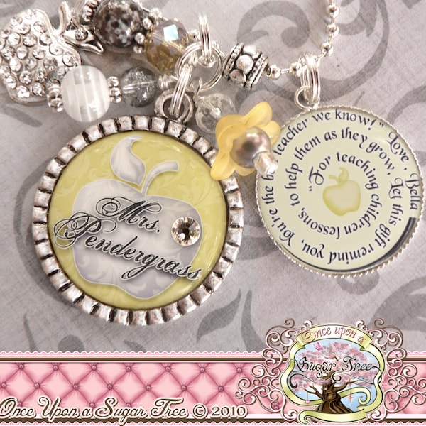 Custom Teacher Gifts, Teacher Apple Necklace, Inspirational Quote, Thank You Gift, Teacher Appreciation, Christmas Gift, End of School, Name