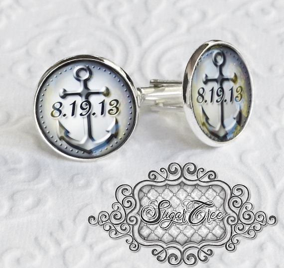 Parure Ancienne – Pince à Cravate Et Boutons De Manchette En Or De Tolède, Motif Ancre Marine