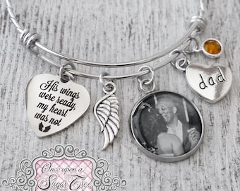 Loss of Dad Gift to Daughter, Photo Memorial Bracelet, His Wings Were Ready My Heart Was Not Jewelry, Angel Wing, Father, Dad, Husband