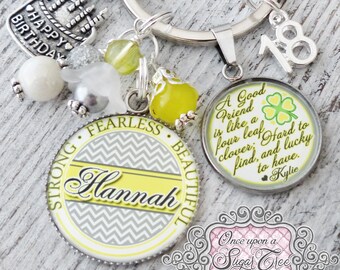 Friend Birthday Gift for Her, 18th Birthday Keychain, Strong Fearless Beautiful, Custom Happy Birthday Gifts, Best Friend Birthday Present