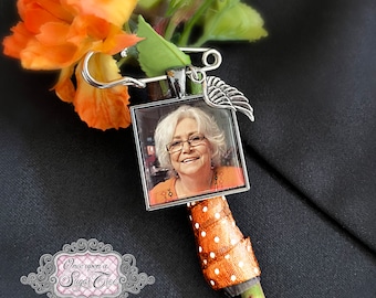 Boutonniere Memorial Pin-Wedding Photo Memory Charm for Groom's Lapel-Loss of Loved One-Keepsake-Custom Photo Charm for Groom-Groomsman Gift