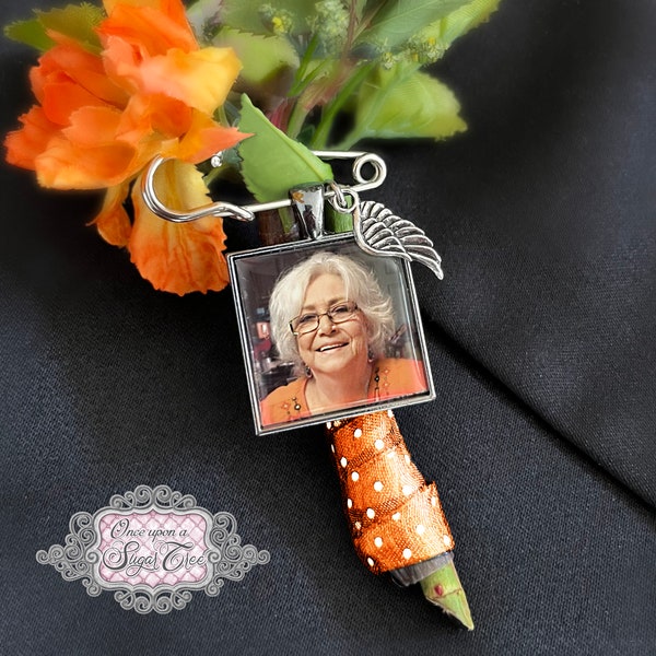 Boutonniere Memorial Pin-Wedding Photo Memory Charm for Groom's Lapel-Loss of Loved One-Keepsake-Custom Photo Charm for Groom-Groomsman Gift
