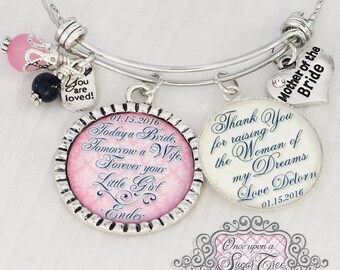 Madre de la novia regalo - pulsera BANGLE personalizada - regalo de la novia - gracias boda padres regalos - boda Keepsake