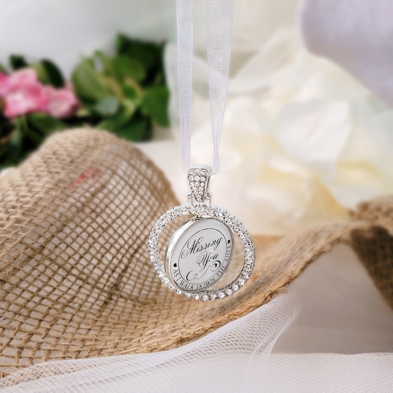 Wedding Memorial Charm-Bridal Bouquet Photo Charm-Double Sided Loss of Mom and Dad Wedding Memorial for Bride-Remembrance Gift-Keepsake image 4