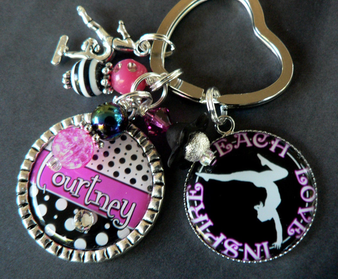 GYMNASTICS KEY CHAIN or Necklace Pink Black Personalized Etsy