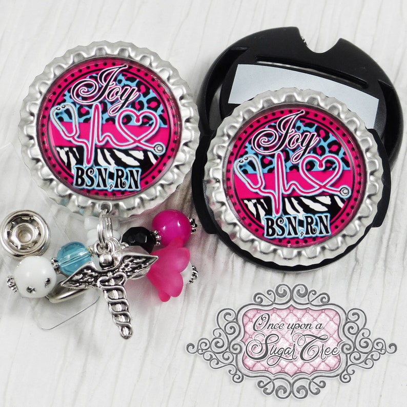Id Clip Medical Symbol Np BSN Nurse Appreciation Gift Stethoscope Rhythm RN Badge Reel Stethoscope Tag Set Zebra Leopard Medical