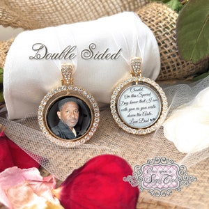 Bridal Memorial Charm for Bouquet-Photo Bridal Bouquet Charm-Dad Remembrance-Double Sided-Loss of Grandpa Gift-Attach to Bridal Bouquet-Mom