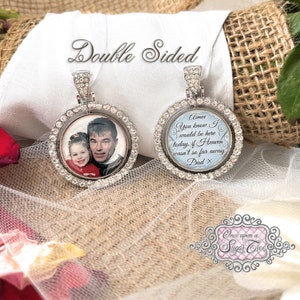 Photo Memorial Bouquet Charm-Bridal Photo Charm-Double Sided-Custom Photo-Saying-In Loving Memory-Attach to Bouquet-Bridal Remembrance Gift