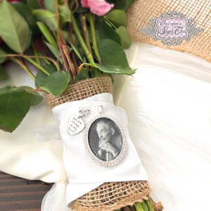 Bridal Memorial Bouquet Charm-Wedding Bouquet Photo Charm-Custom Photo-Remembrance Gift-Attach to Bridal Bouquet-In Loving Memory-Keepsake