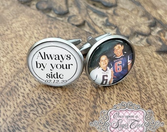 Custom Photo Memorial Wedding Cufflinks for Groom-Photograph Cuff Links-Always by your side-Personalized Remembrance Gift-In Loving Memory