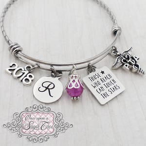 Medical Jewelry for Grad 2020 Physical Therapy Assistant Gifts- Graduation Bangle Bracelet Expandable Bangle Graduate charm bracelet 2020 Graduate Gift Those who reach can touch the stars