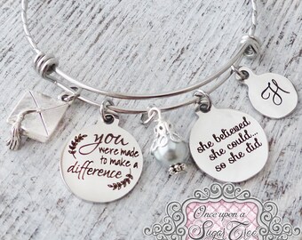 Graduation Gift for Her, Graduation Bangle Bracelet, She Believed she could so she did, High school Graduation Gift, College Graduate gift