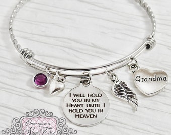 Verlust der Oma Armband-Personalisierte Mitgefühl Geschenke für Sie-Andenken Schmuck-Verlust der Mutter-Verlust des Vaters-Halte dich in meinem Herzen-Engelsflügel