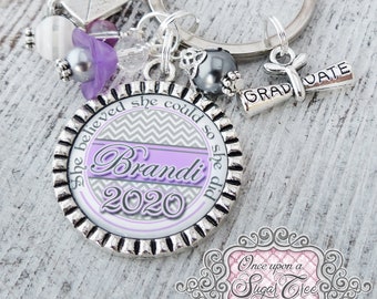 Graduation Key chain 2024-Seniors, She believed she could so she did-Custom Graduation Gift-Custom Grad Gifts for Her-Class of 2023 Graduate