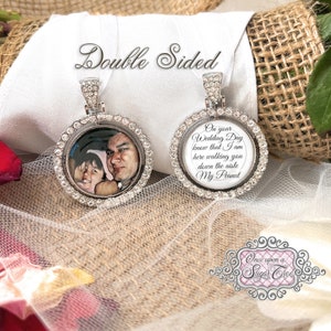 Bridal Memorial Charm for Bouquet-Photo Bridal Bouquet Charm-Dad Remembrance-Double Sided-Loss of Grandpa Gift-Attach to Bridal Bouquet-Mom