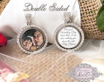 Bridal Memorial Charm for Bouquet-Photo Bridal Bouquet Charm-Dad Remembrance-Double Sided-Loss of Grandpa Gift-Attach to Bridal Bouquet-Mom