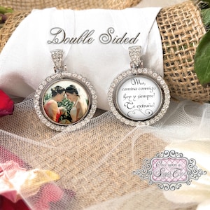 Spanish Memorial Bouquet Photo Charm-Double Sided-Remembrance Gift-Attach to Bridal Bouquet-Bridal Keepsake-Wedding Remembrance Gift-Loss