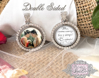 Spanish Memorial Bouquet Photo Charm-Double Sided-Remembrance Gift-Attach to Bridal Bouquet-Bridal Keepsake-Wedding Remembrance Gift-Loss