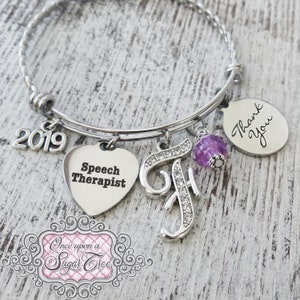 Gracias Regalo para Terapeuta, Regalo terapeuta del habla, pulsera de agradecimiento, pulsera de la carta, joyería personalizada, escuela, necesidades especiales