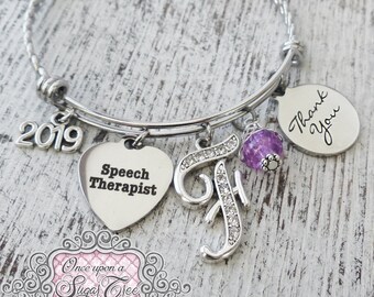 Thank you Gift for Therapist, Speech Therapist Gift, Thank you Bracelet, Letter Bangle Bracelet, Personalized Jewelry, School, Special Needs