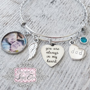 Photo Memorial Bracelet, Custom Photo Remembrance Gifts, Grief and Mourning Gifts, Bereavement, Condolence Gift, Angel Wing, Loss of Dad-Mom