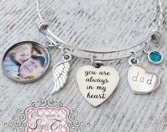 Photo Memorial Bracelet, Custom Photo Remembrance Gifts, Grief and Mourning Gifts, Bereavement, Condolence Gift, Angel Wing, Loss of Dad-Mom