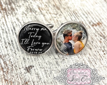 Groom Cufflinks from Bride-Custom Photo Wedding Gift-Marry Me Today I'll Love You Forever-Gift to Groom from Bride-Personalized Wedding Date