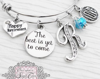 Retirement Gifts, Happy Retirement Bracelet-The best is yet to come, Retiring Gift-Personalized Bangle Bracelet-Jewelry-Retirement Gift, New